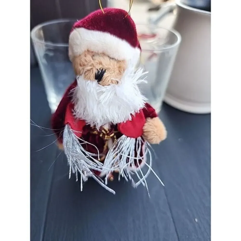 Plush Brown Bear In‎ Red  Santa Hat And Coat Christmas holiday Ornament